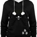 YYW Womens Pet Hoodies Pullover Sweatshirt Oversized Cat Hoodies Pet Holder Cat Dog Pouch Carriers (Black,XXX-Large)
