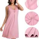 Nightgowns for Women Sleeveless Sleep Shirt V-neck Chemise Sleepwear Lace Night Gown Soft Sleep Dress(Pink, XXXL)