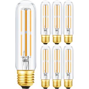Leools T10 Led Bulb,Dimmable 6W Led Tubular Bulbs,E26 LED Edison Bulb, 60 Watt Incandescent Bulb Equivalent,Warm White 2700K, Clear Glass, E27 Lamp Bulb, for Cabinet Display Cabinet etc,6 Pack.