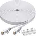 BUSOHE Cat6 Ethernet Cable 50 FT White, Cat-6 Flat RJ45 Computer Internet LAN Network Ethernet Patch Cable Cord - 50 Feet