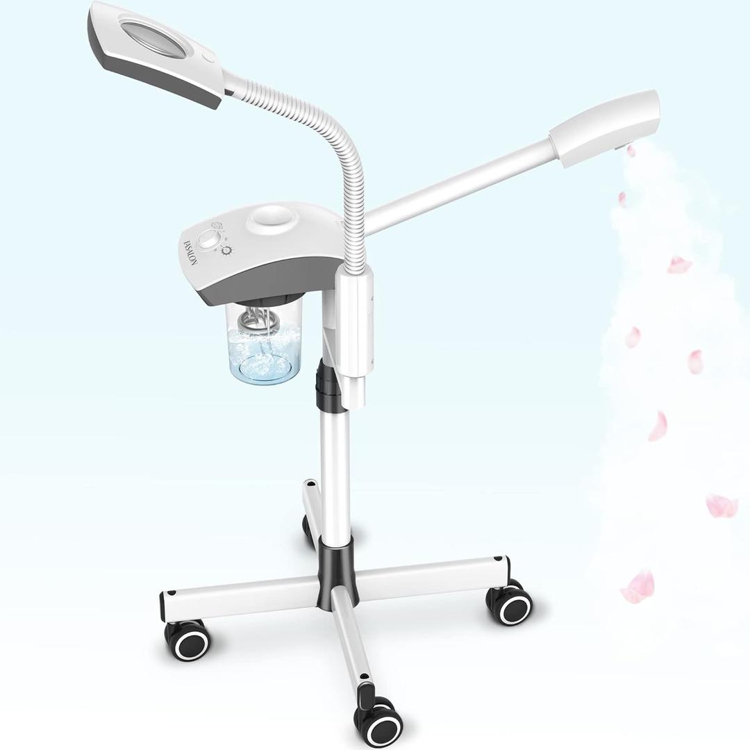 TASALON Professional Facial Steamer Tools for Esthetician, Skin Care and Deep Cleaning, 2 in 1 Face Machine with 3X Magnifying Foldable Arm, Face Steamer for Facial, Hot Mist Skincare, White