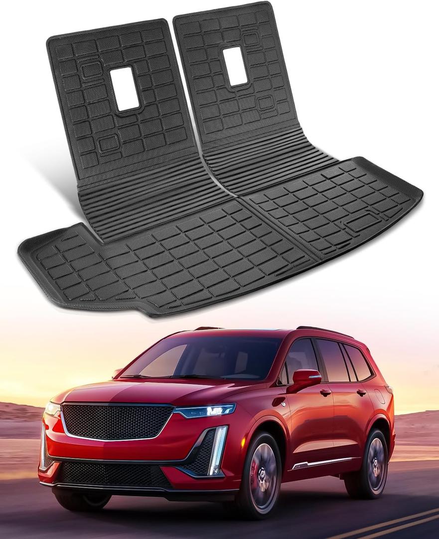 for Cadillac XT6 2025-2020 Cargo Liner Trunk Mat Cover All Weather Season Protection Car Interior Rubber Custom Carpet Waterproof Anti-Slip Tech Car Automotive Interior 2024 2023 2022 2021 Accessories