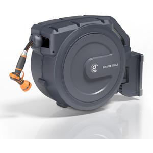 Giraffe Tools Retractable Garden Hose Reel, 5/8" x 62 ft Wall Mounted Hose Reels with 180 Swivel Bracket, Any Length Lock Hose Reel with 9- Function Sprayer Nozzle