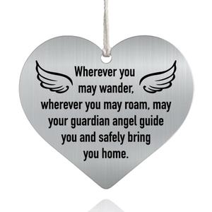 XQLZY Wherever You May Roam May Your Guardian Angel Guide You and Safely Bring You Home Stainless Steel Love Rear View Mirror Car Charm, Safe Travel Gifts for Women, Protection Gifts for Men Driver