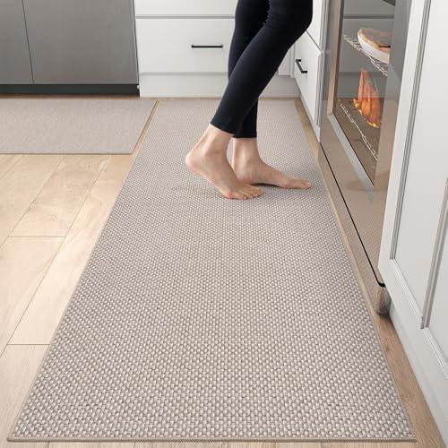 DEXI Kitchen Rugs Non Slip Washable, 24x36+24x72 Absorbent Floor Mats Thin, Soft Carpet Runner for Sink Laundry, Set of 2, Beige