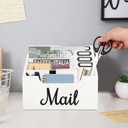 Rustic Wood Mail Organizer Countertop with 4 Slots, Black Mail Holder for Desk, Removable Dividers Mail Sorter, Letter Bill File Organizer for Home Office Classroom, Desktop Organizer with Free Labels