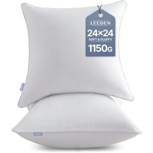 Leeden 24x24 Throw Pillow Inserts Set of 2-100% Cotton Cover