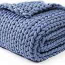YnM Chunky Throw Blanket, Medium-Weight, Hand Knitted, Skin Friendly, Ventilated and Breathable, Machine Washable, Home Dcor Piece for Couch, Sofa and Bed (Cerulean Blue, 50x70 Inch) (50 x 70 Inch)