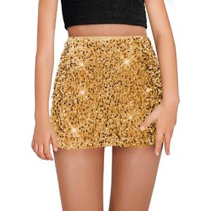  Women's A Line Sequin Skirt Mid Rise Fitted Mini Skirts Party Glitter Skirt, Small