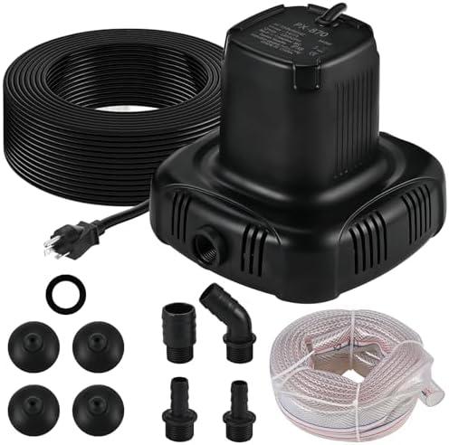 Tigvio Submersible Pool Cover Pump - 1350 GPH 1/5 HP 140W & 4 Adapters Above Ground Swimming Water Removal with 16.4ft Hose & 25ft Cord. Automatic Sensor for Basements, Fountains, Hot Tubs, Ponds