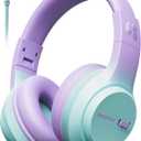 awatrue Kids Headphones, 74/85/94dB Volume Limiter, Foldable Wired Over Ear Headphones for Travel, 3.5mm Jack, Toddler Headphones for School, Chromebook, iPad, Tablet, Purple Green