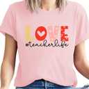 Valentines Shirts for Women Cute Valentines Love Teacher Short Sleeve Tee Tops Pink Valentine Blouse
