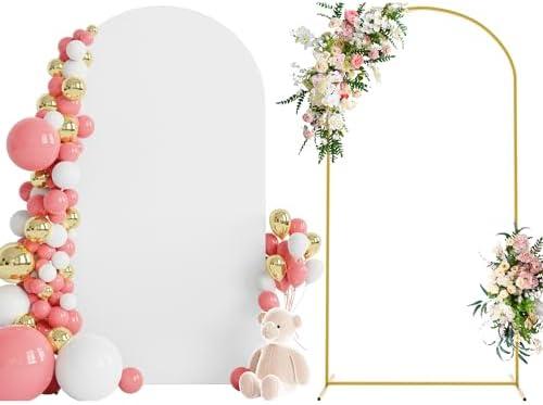 Wokceer 7.2 FT Wedding Arch Backdrop Stand and White Arch Cover, Metal Arch Stand with Arch Stand Cover for Birthday Party Wedding Ceremony Bridal Baby Shower Event Decor, Beige