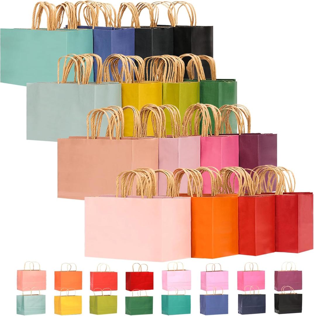 qiqee 13"x4.5"x10" Large Gift Bag with Handles Bulk 32PCS Gift Paper Bags 16 Different Senior Color Bags Multiple Uses (Wide Large)