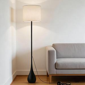 Boho Floor Lamp 71 Inch Extal Tall, Modern Torchiere Lamp with Beige Linen Drum Shade, Large Farmhouse Black Teardrop Base Standing Lamp for Living Room, Bedroom, Corner, Office
