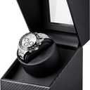 Watch Winder for Automatic Watches: Automatic Single Watch Winder Box with Japanese Quiet Motor, Rotating Watch Case in Black Carbon Fiber Leather, Gifts for Men & Collectors