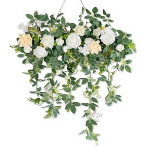Wedding Arch FlowersFloral Decor Hanging Artificial Flowers for Decoration Flower Garland for Ceremony Reception Wall Party Backdrop Fireplace Wall Front Door Wedding Table Decor (White)
