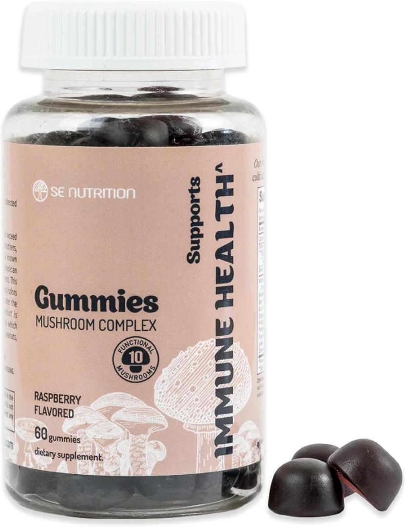 10Mushroom Blend Gummies (Fruiting Bodies) Clean, Natural, Vegan, NonGMO Gummy Daily Immune, Focus, Energy & Brain Support Daily Adaptogen Chewables 60 Gummies Made in USA