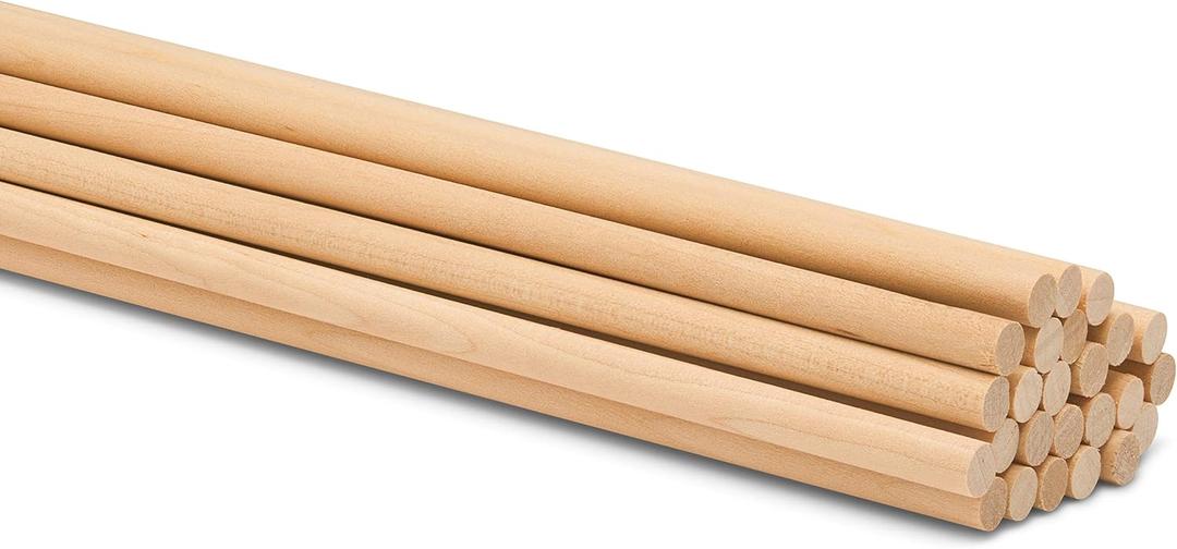 Wooden Dowel Rod, 1/4 Inch x 24 Inch Wood Dowels, Pack of 25 Wooden Dowels for Crafts, Unfinished Hardwood Wooden Dowels Rods, Strong Wood Rod Dowels for Crafting and DIYers
