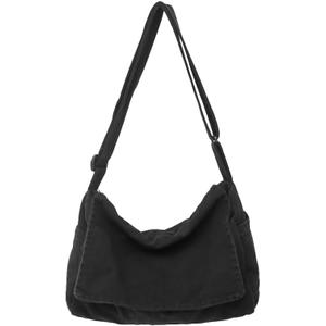 Canvas Messenger Bag Large Satchel Bag Travel Hobo Bag Casual Tote Shoulder Bag for Women and Men (Black)