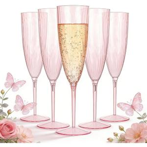 WDF 36PCS Pink Champagne Flutes Plastic - 6OZ Pink Disposable Champagne Flutes Party Supplies for Birthday Parties Baby Shower Wedding Spring Mother's Day