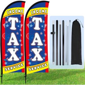 Buryeah 2 Sets Income Tax Service Feather Flag with Pole Kit and Ground Stake 8ft Advertising Sign Banner Swooper Flag with Ground Stake and Portable Bag for Business Outside Event