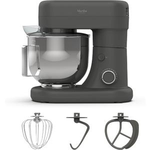 Martha Stewart Stand Mixer,12 Speed, Tilt-Head, 5.3QT Stainless Steel Bowl, Splash Guard with Pour Chute, Whisk, Dough Hook, Flat Beater,Electric Kitchen Baking Mixer, Bread, Cake, Whip, Caviar Gray