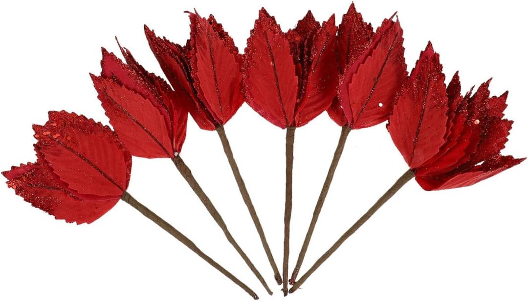 PRETYZOOM 6pcs Christmas Decorative Flowers Silk Red Xmas Decor Artificial Fake Flower for Tree Decoration