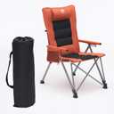 Folding Reclining Camping Chair with Footrest, 5-Position Adjustable Lounge Chair with Headrest & Cushion, Portable Heavy Duty Camping Chair for Outdoor, Beach, Patio, Office (Orange)