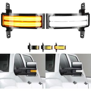 LED White & Dynamic Amber Side Tow Mirror Marker Light Sequential Turn Signal Lights for Third generation Silverado / Fourth generation Sierra (2014–2019), Smoke Lens