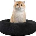 Cat Beds for Indoor Cats, 15.7 Inch Small Cats Beds, Washable-Round Pet Bed for Puppy and Kitten with Slip-Resistant Bottom (Black)