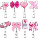 XunYee 8 Pack Pink Bow Nurse Badge Reels Cute Doctor Retractable ID Card Nursing Medical Reels Badge Holder Clip Gifts for RN LPN CNA Nurse Student Teacher Medical Worker Women Office Appreciation