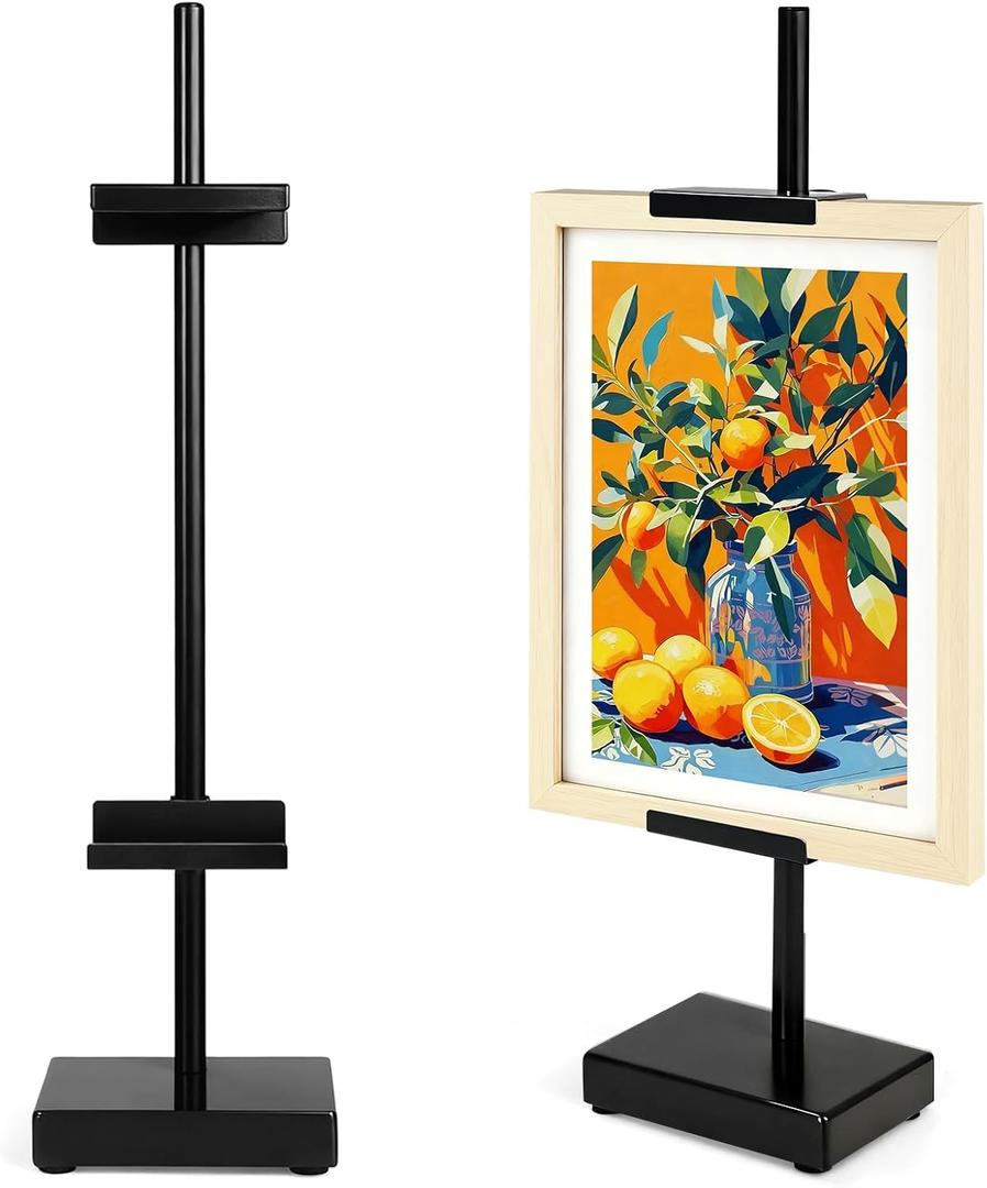 Victawks Adjustable Tabletop Easel Stand, Picture Easels for Display Up to 17" H, Black Metal Picture Frame Holder Stand Table for Art, Photo (1 Pack)