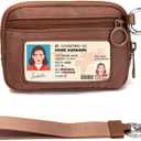 Keychain Wallet Mini Zip Around Wristlet Wallets for Women Detachable Wristlet Portable Coin Purse Small Wallets Brown