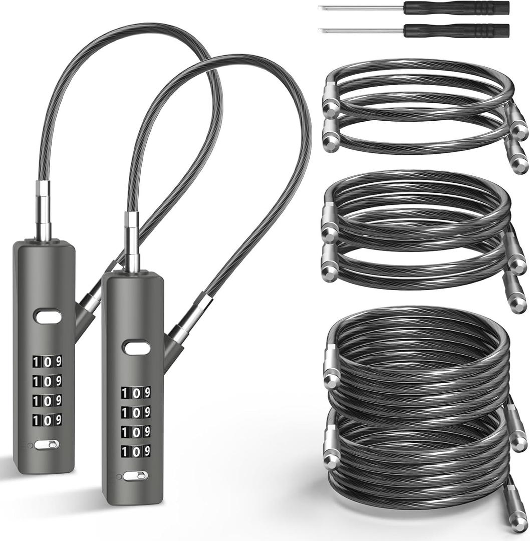 4-Digit Combination Cable Lock with 3 Replaceable Steel Cables for Gate, Bike & Luggage, Resettable Keyless Cable Lock, Grey, 2 Pack (Gray)