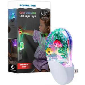 Lights By Night Tropical Aqualites LED Night, Plug-in, Color Changing, Light Sensing, Auto On/Off, for Kids, Under the sea, Fish, Bedroom, Bathroom, Playroom, 10908