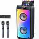 Karaoke Machine with 2 Wireless Microphones, Portable Bluetooth Speaker for Adults & Kids, Big Party PA System with Disco Lights for Gatherings, Stage Subwoofers, The Best Gifts for All