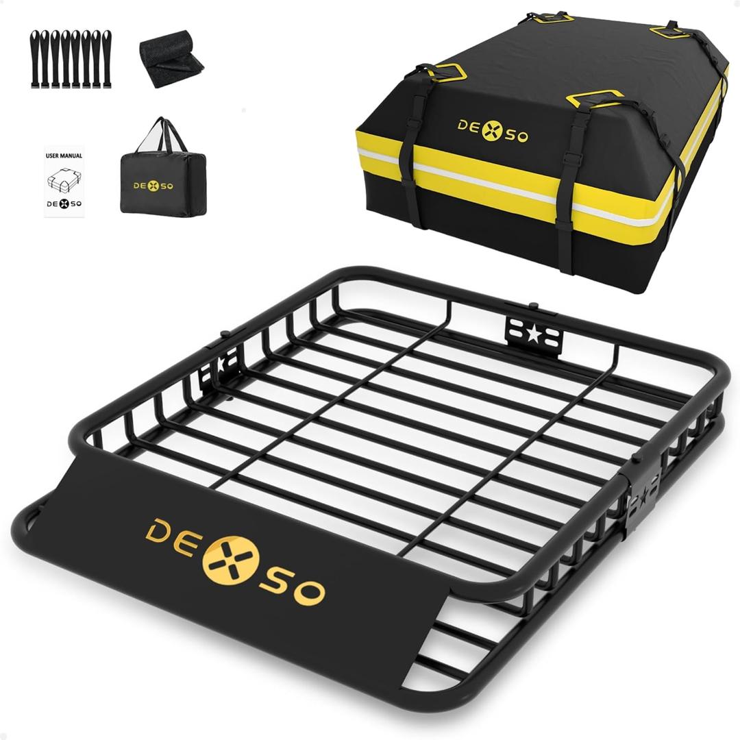 46" x 36" Universal Roof Rack Basket, 200 Lbs Capacity Rooftop Cargo Carrier Basket with 15 Cubic Feet (44" x 34" x 17") Waterproof Luggage Bag, for Suvs, Trucks, Vehiclesor Suvs, Trucks, Vehicles