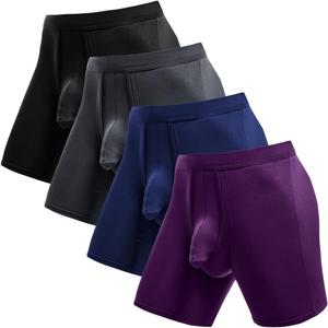 Ouruikia Men's Underwear Boxer Briefs Anti-Chafing Long Leg Mens Boxer Briefs Tagless Boxer Briefs Separate Pouch (Large, 4 Pack-black/Grey/Navy/Purple)