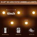 LED String Lights for Patio Umbrella - 60 Shatterproof Globe Waterproof Lights, Battery Operated with Remote Control, 8 Modes for Outdoor, Garden, Camping, Beach, Party Decoration, Warm White