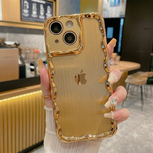 for iPhone 13 Max Electroplate Silver Wave Side for iPhone 13 Max Soft Transparent Shockproof Cover, Gold