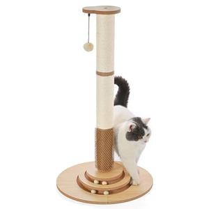 Made4Pets Cat Scratching Post Premium Sisal Cat Scratcher Kitten Toys for Indoor Kittens 33.6" Tall Cat Tower Scratch Post Cat Tree Wooden Interactive Ball Track Cat Toy with Hanging Ball, Beige