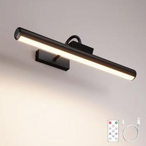 Skairipa Picture Light with Remote, 16in Battery Operated Picture Lights for Wall 5000mAh, 3 Color Modes and Dimmable LED Art Lighting with Timer for Painting, Frame, Gallery (Black-1Pack)