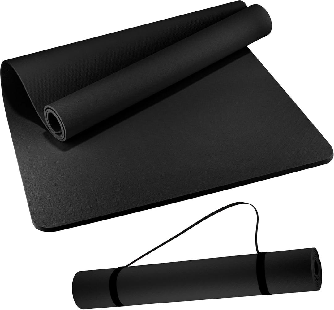 Extra Wide Yoga Mat 72"x 32" - Non Slip TPE Exercise Mat for Home Workout, 6mm High-Density Large Yoga Mat for Men & Women, Eco Friendly Pilates & Fitness Floor Mat with Carry Strap (black)