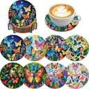 EWJRNSF 8 PCS Diamond Art Coasters Kit, Small Diamond Painting Coasters, Fall Butterfly Diamond Art Kits for Adults Beginners, Arts and Crafts Supplies Item Sets with Holder