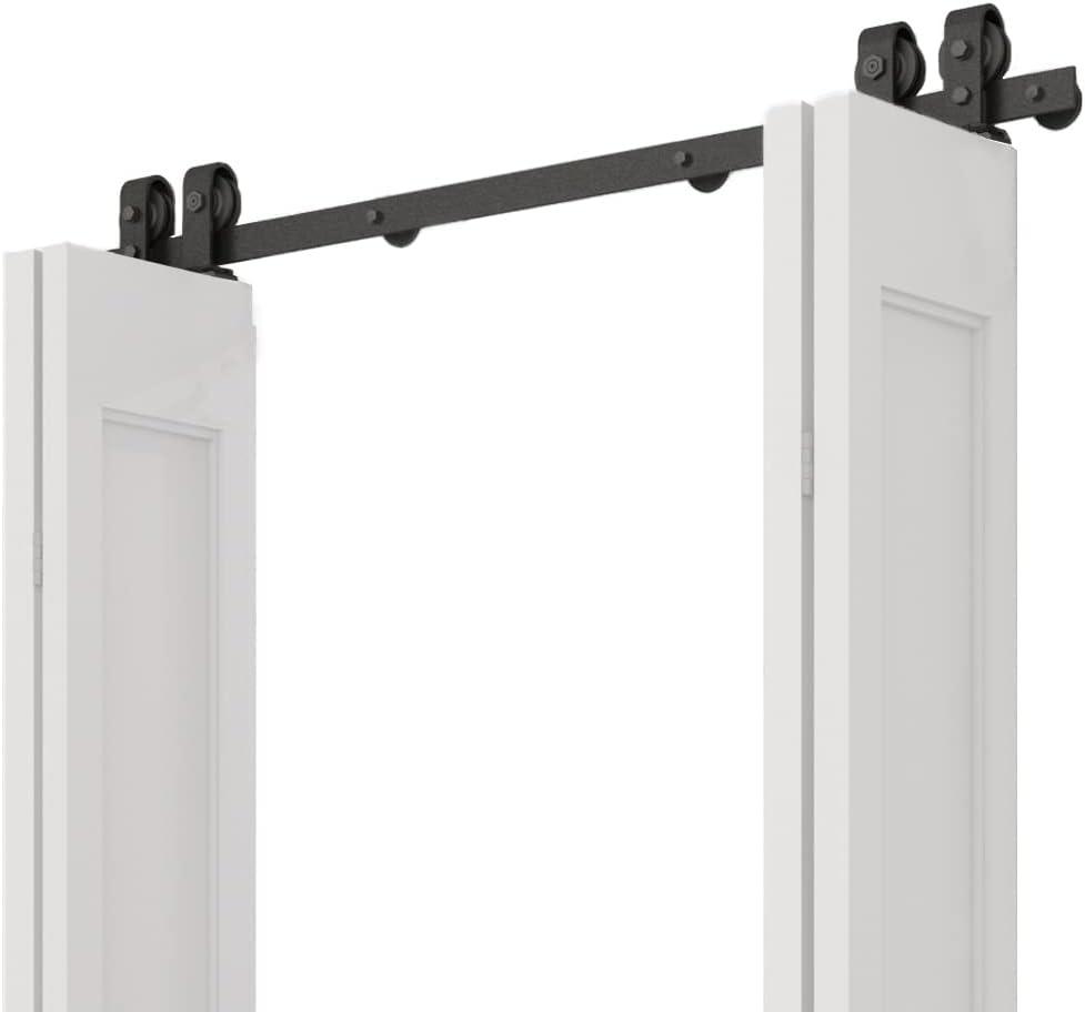 63" Bi-Folding Sliding Barn Door Hardware Kit, Bifold Barn Door Hardware Heavy Duty Sturdy Top Mounted for 4 Doors -Smoothly and Quietly-Easy to Install, No Doors