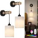 Battery Operated Wall Sconces Set of 2,Rechargeable Wireless Wall Lights with RGB & Dimmable Remote, No Wiring Renter Friendly, Modern Wood & Linen Wall Lamps for Bedroom Bedside Living Room., 3x5x2 inches