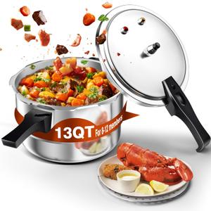 WantJoin 13Qt Aluminum Pressure Cooker w/Release Valve & Multiple Protective Devices,Pressure Canner Compatible with Gas & Induction Cooker,Canner Rack Included (12 Quarts)