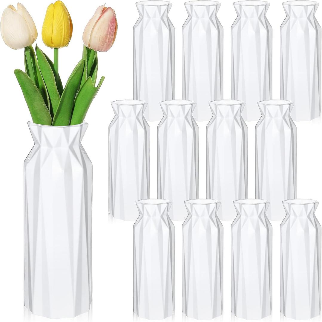 12 Pack Composite Plastic Flower Vase,8" Tall Conic White Vases,Unbreakable Vase Floral Vases for Table Centerpieces, Bouquets, Home Decor, Living Room