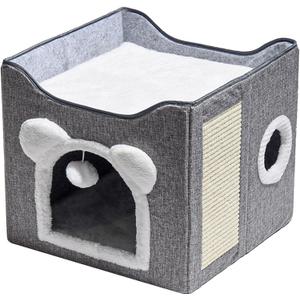 Large House Bed Foldable for Indoor Cave with Scratch Pad for All Hanging Condo